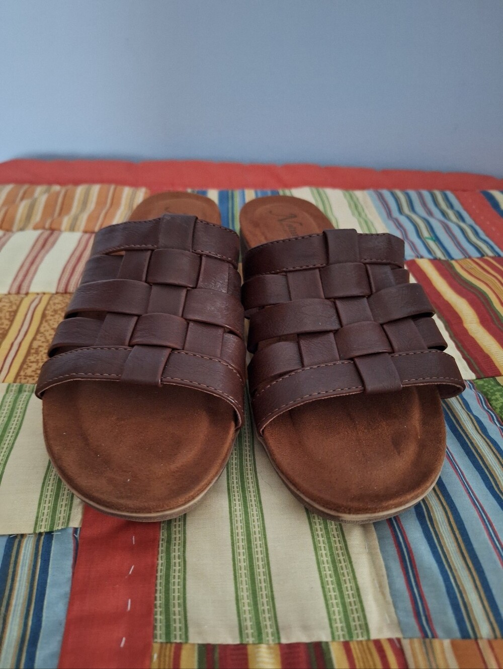 Natural Reflections Phoebe Brown Strappy Slide Sandals Sm. Heel Women's Size 8.5